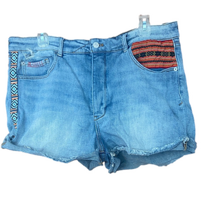 Anthropologie Pilcro High-Rise Embroidered Button-Fly Denim Shorts Size 32